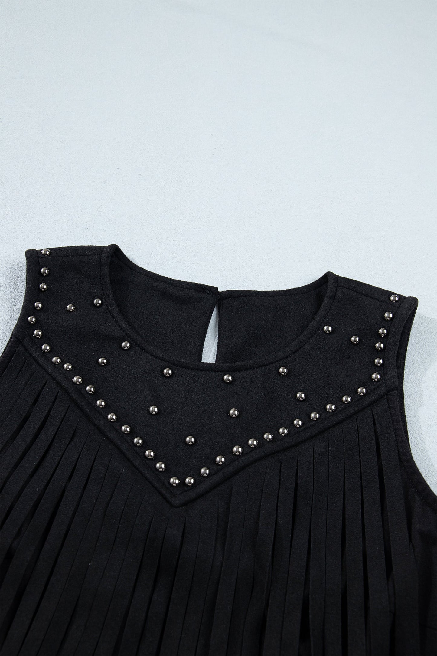Western Fringe Rivet Panel Sleeveless Top