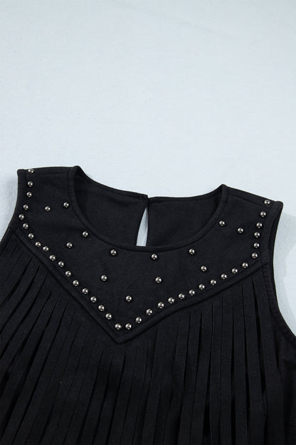 Western Fringe Rivet Panel Sleeveless Top
