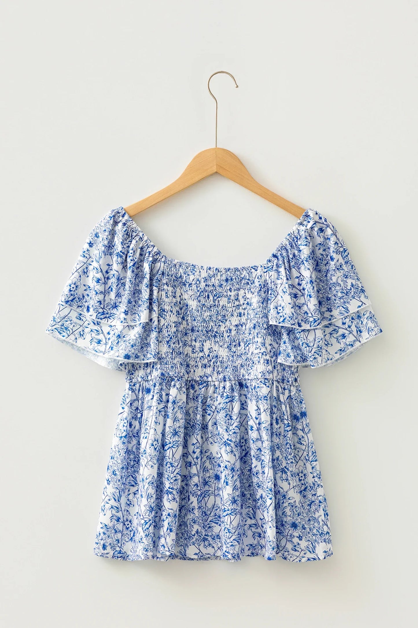 Floral Ruffle Sleeve Square Neck Babydoll Blouse