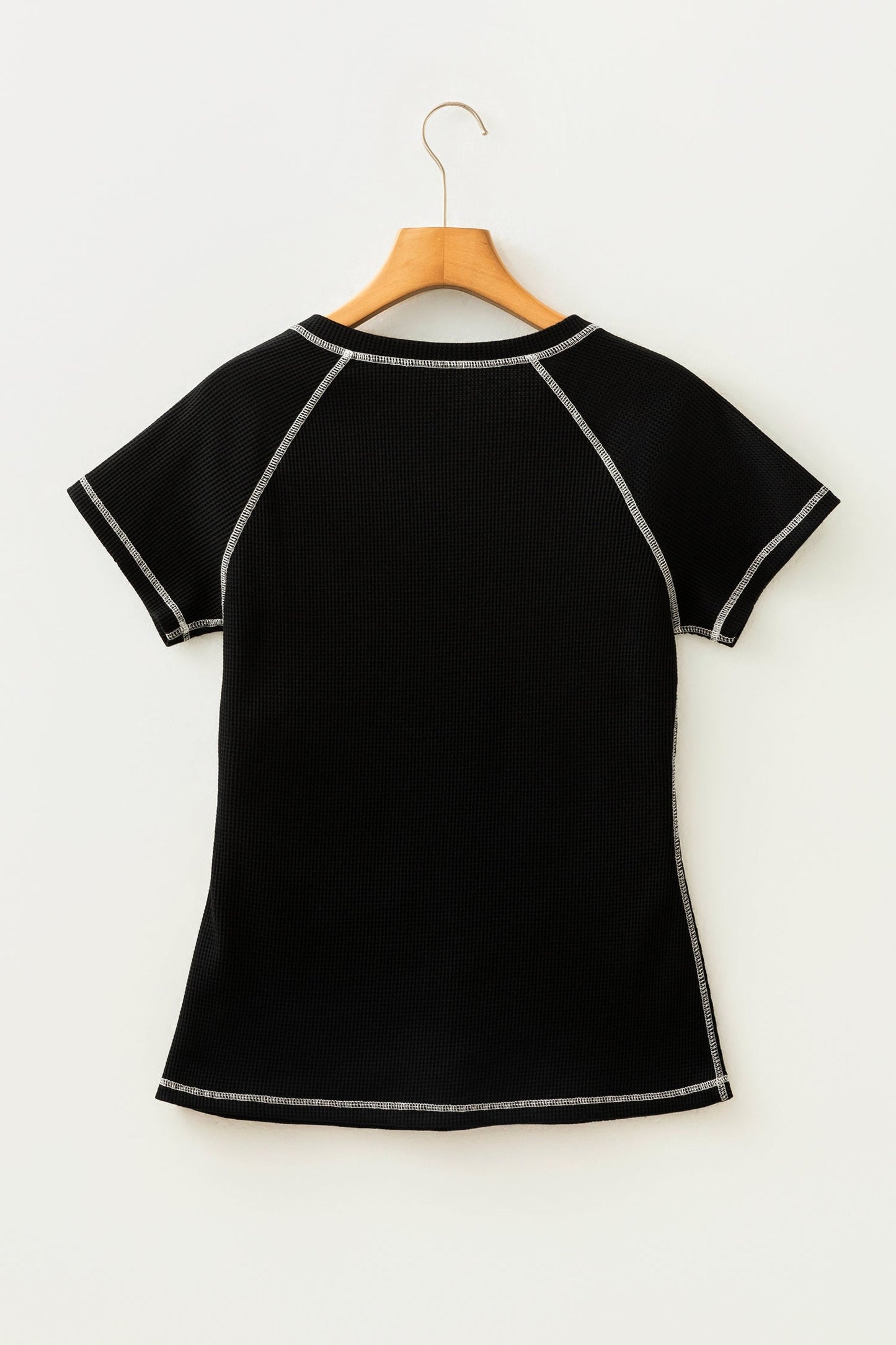 Waffle Textured Contrast Trim V-Neck Tee