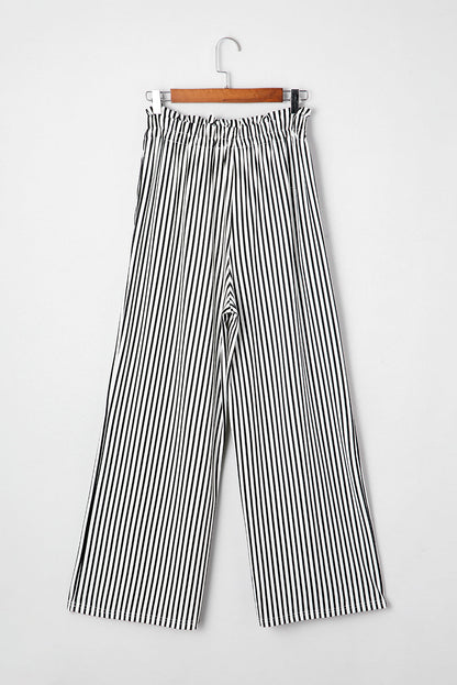 Stripe Tied High Waist Straight Leg Pants