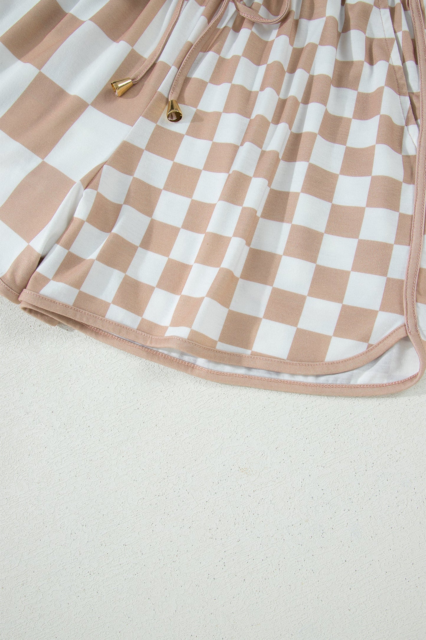 Checker Patchwork Beaded Drawstring Shorts