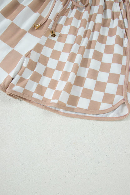 Checker Patchwork Beaded Drawstring Shorts