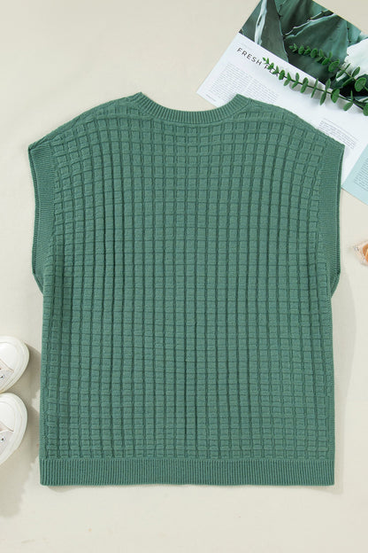 Plus Size Solid Textured Knit Short Sleeve Top