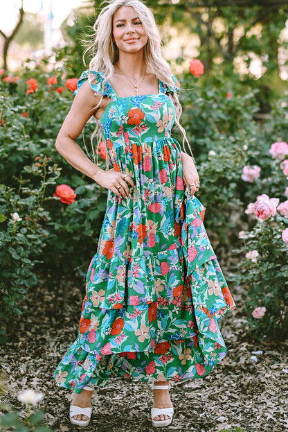 Floral Sleeveless Ruffle Tiered Maxi Dress