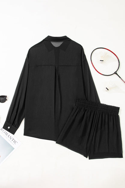 Sheer Tunic Shirt & Drawstring Shorts Cover-Up