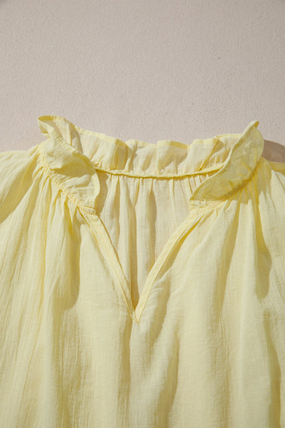 Solid Ruffle Trim V-Neck Sleeveless Top