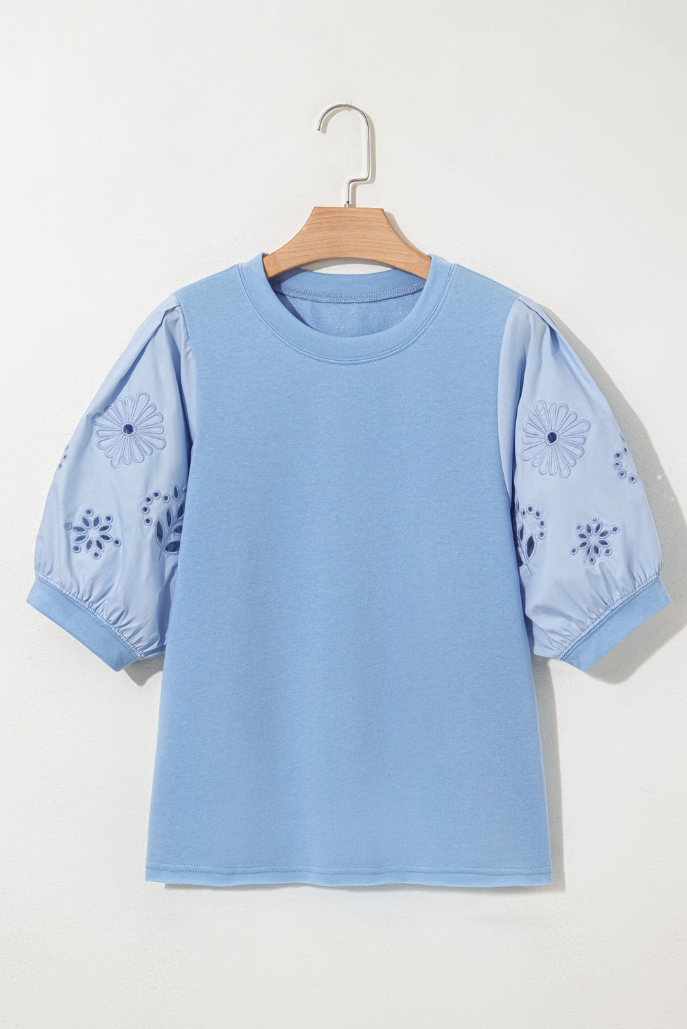 Floral Eyelet Embroidered Puff Short Sleeve Blouse