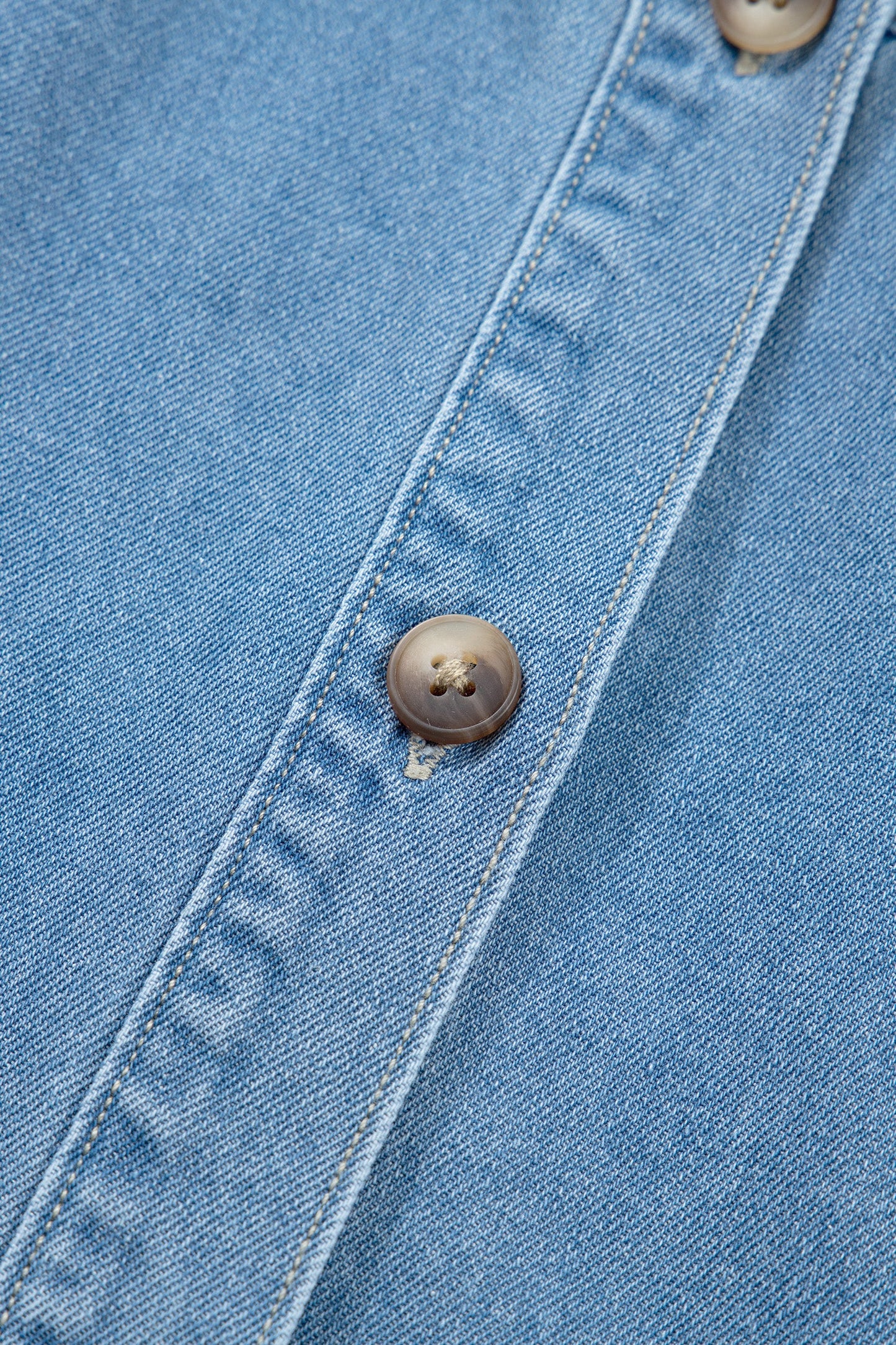 Denim Short Puff Sleeve Ruffle Hem Buttoned Dress