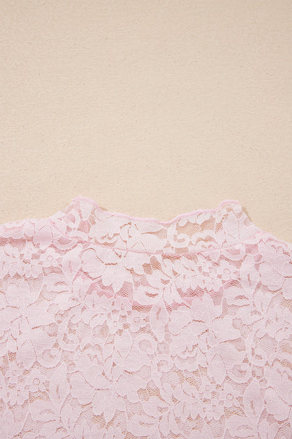 Floral Lace Long Sleeve Stand Neck Pullover Top