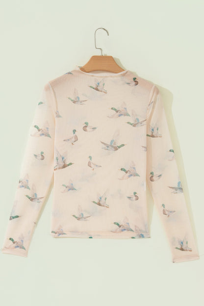 Western Mallard Mesh High Neck Long Sleeve Top