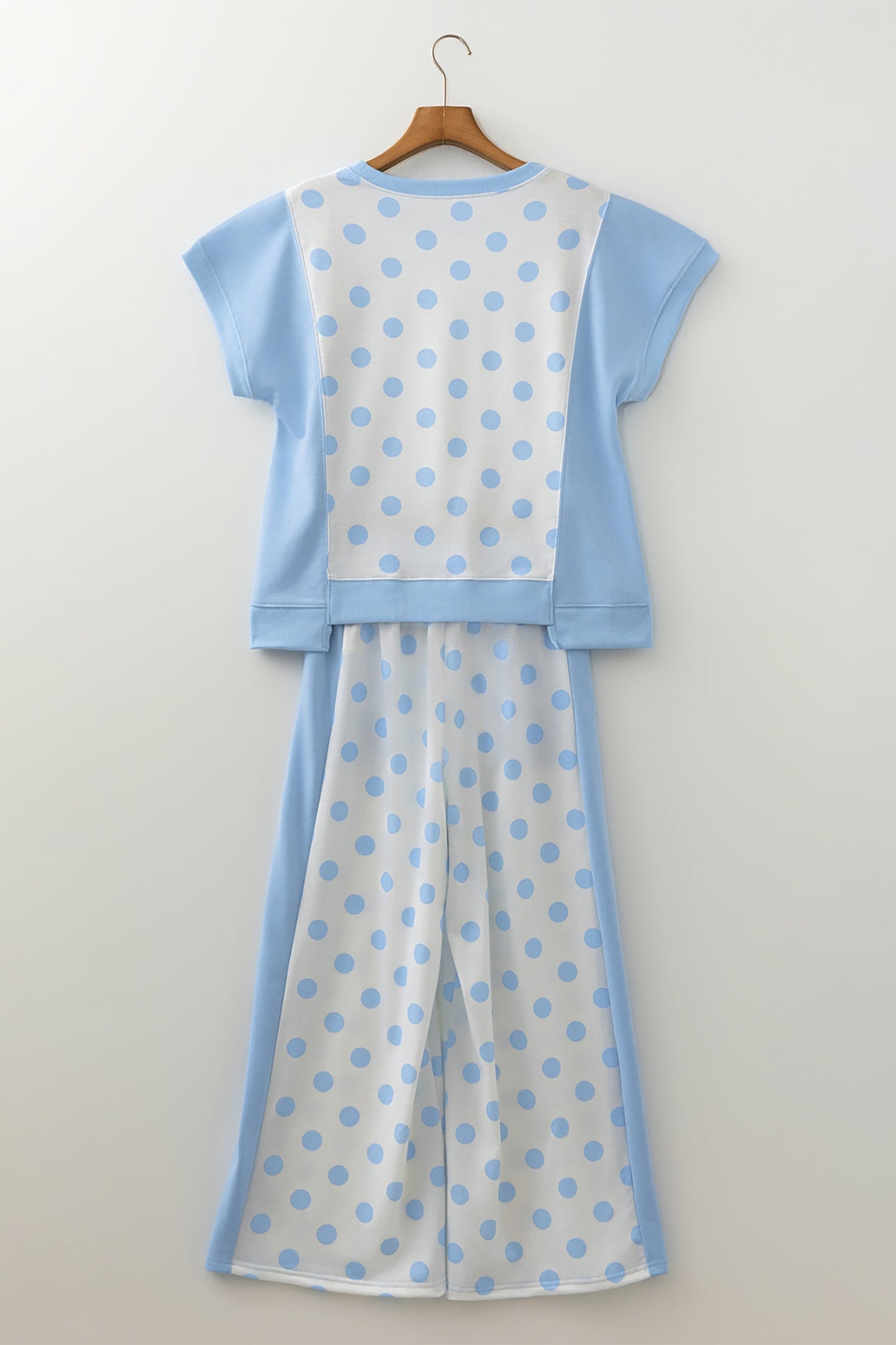 Polka Dot Patchwork Top & Wide Leg Pants Set