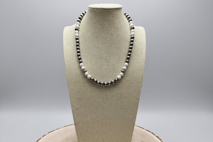 8mm Sterling Pearl, Saucer & Pink Conch Necklace — 19 inch