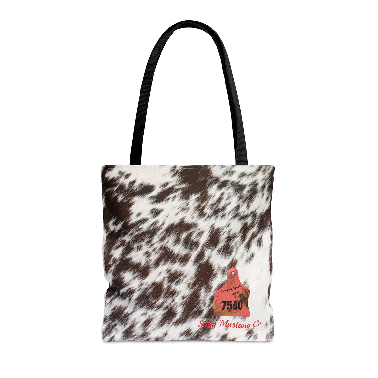 Ear Tag #7540 Jumping Spooky Bh, Spotted Cow Hide Print Tote Bag (AOP)