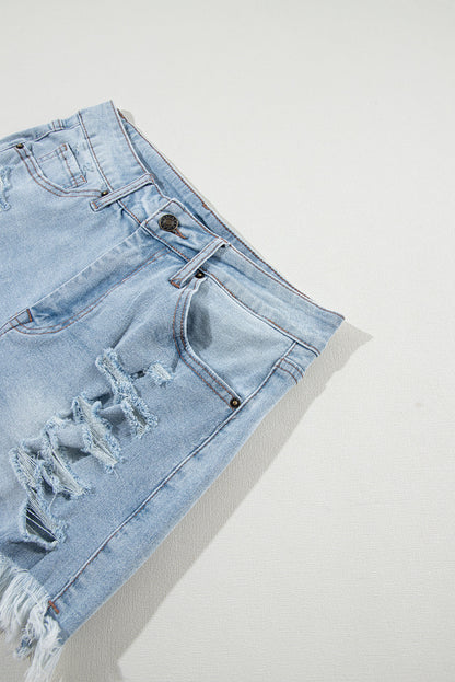 Distressed Denim Raw Hem High Waist Shorts
