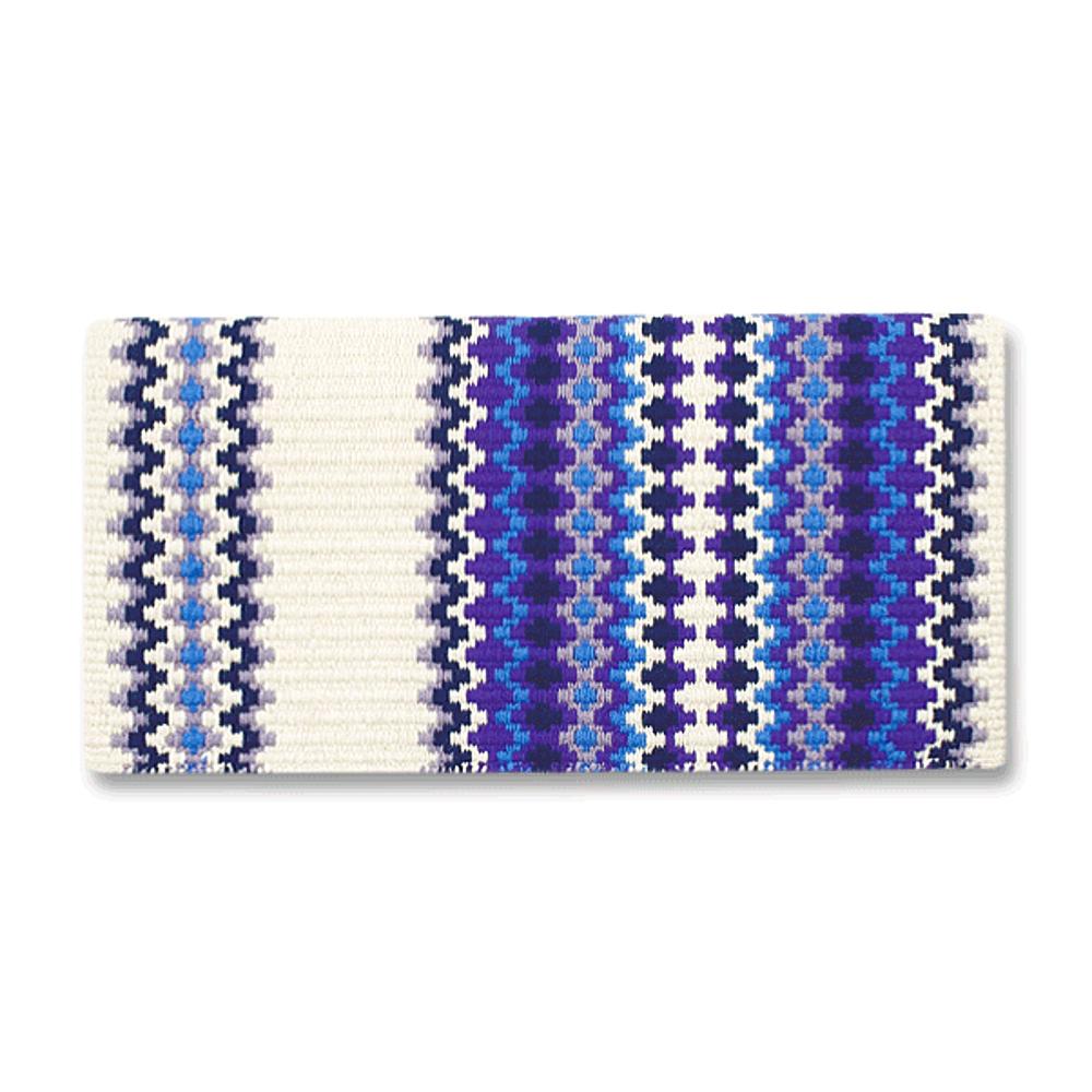 1458-7 Gemini 40x34 New Zealand Wool Saddle Blanket WHT PPL TURQ