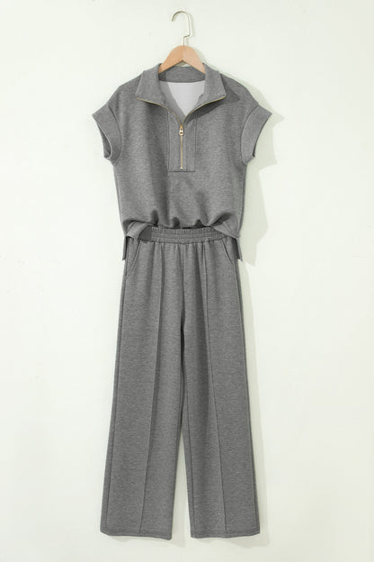 Half Zip Polo Tee & High Waist Pant Set
