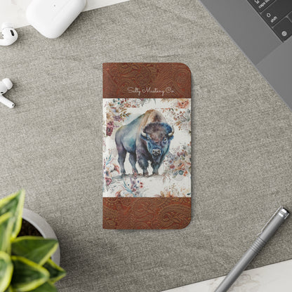 Buffalo Rose Leather Print iPhone Flip Cases