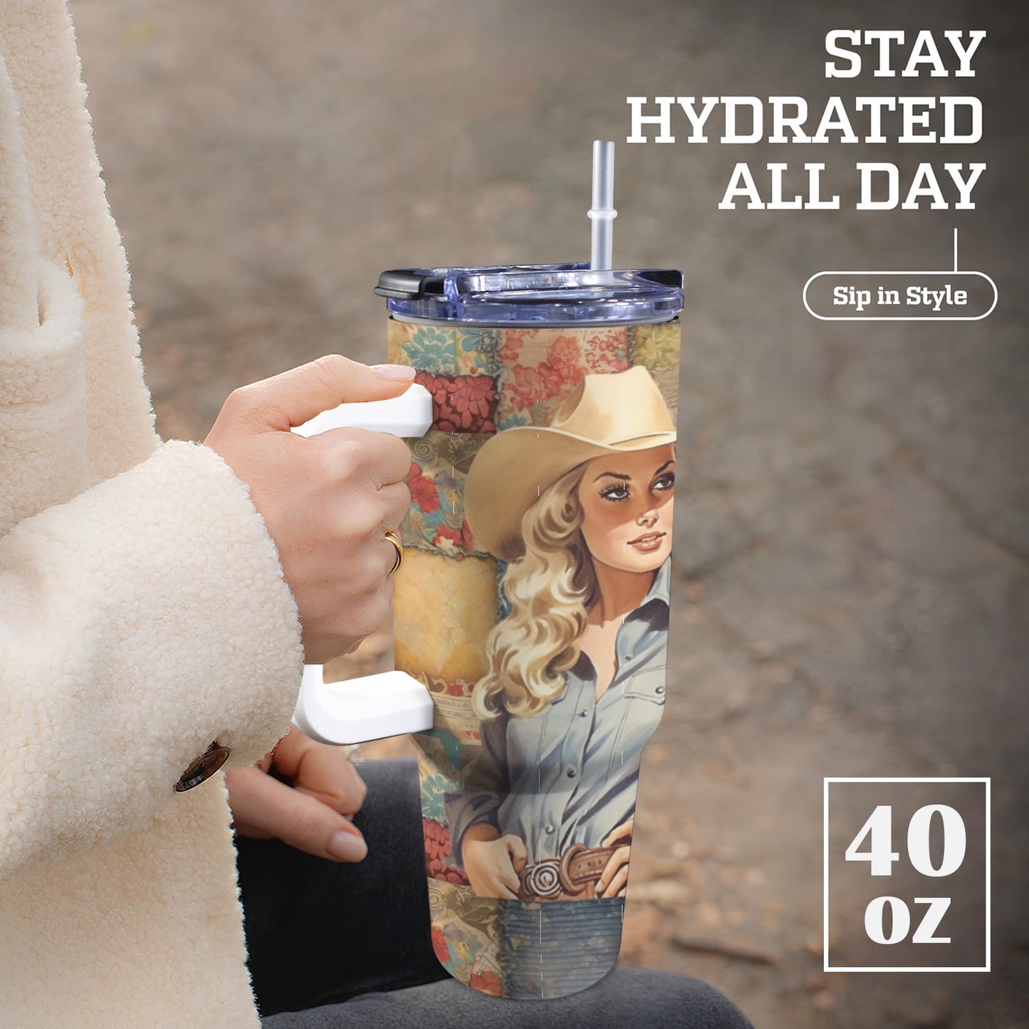 Stockyards Cowgirl Patchwork 40 oz Tumbler