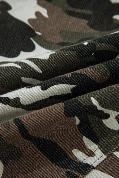 Camo Splatter Distressed Tie Waist Denim Pants