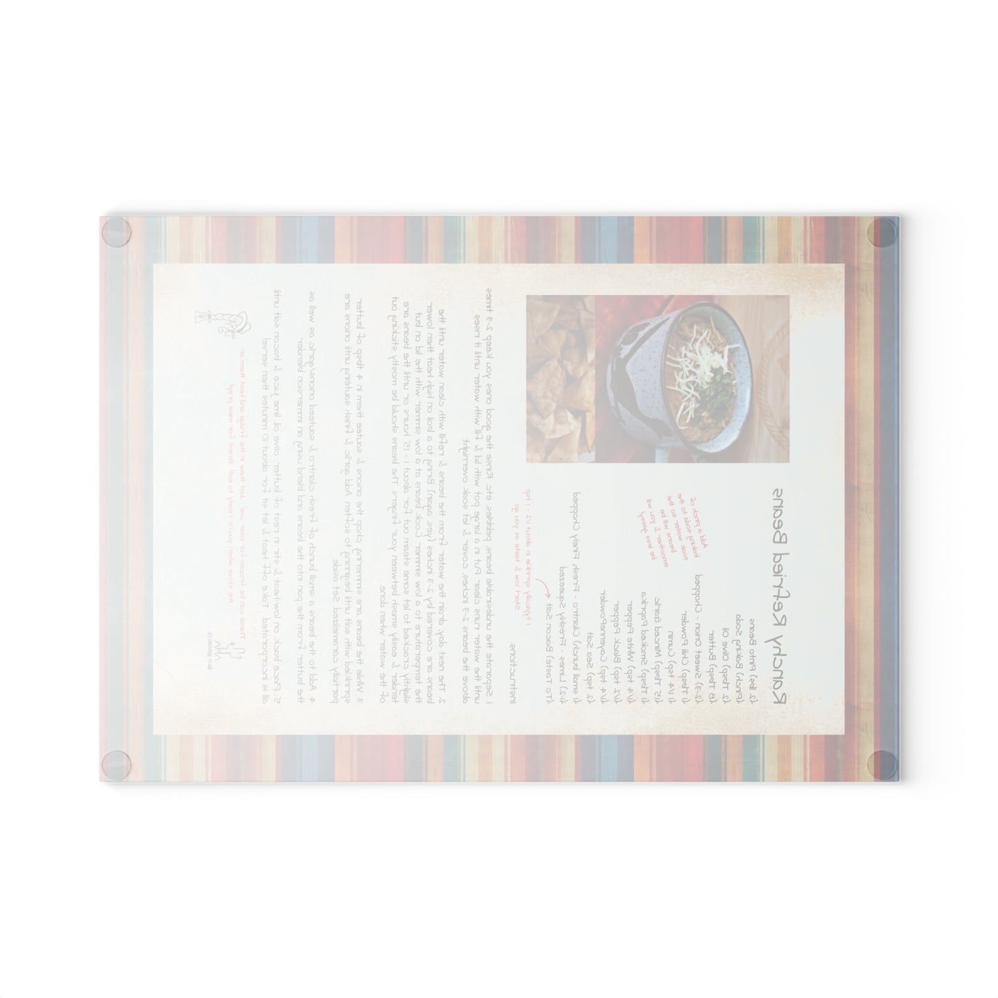 Highland Queen Ranch Ranchy Refried Beans Recipe Rustic Serape Glass Cutting Board