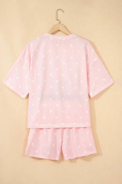 Polka Dot Loose Tee & Drawstring Shorts Set