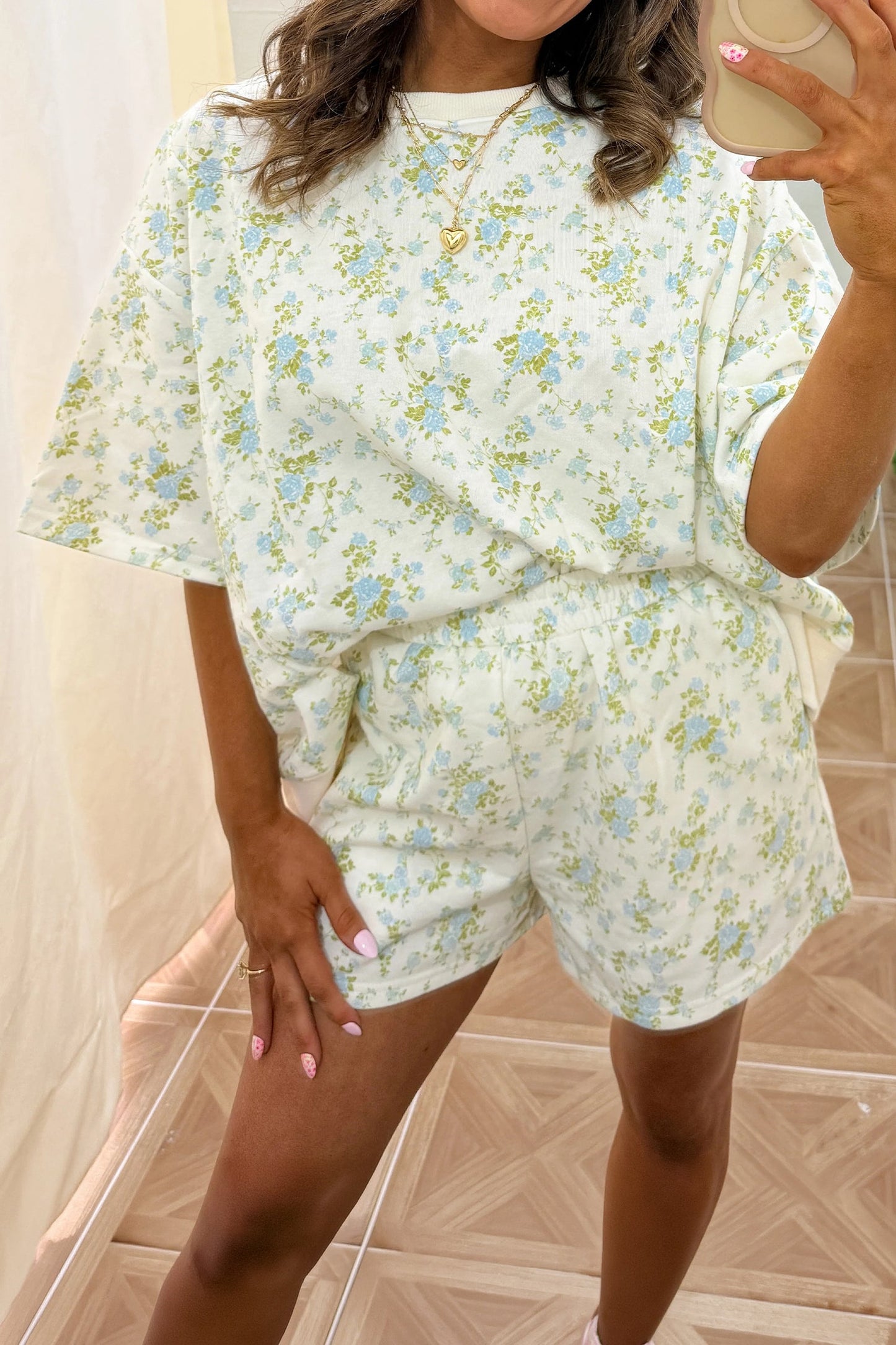 Floral Short Sleeve & Elastic Waist Short Sets