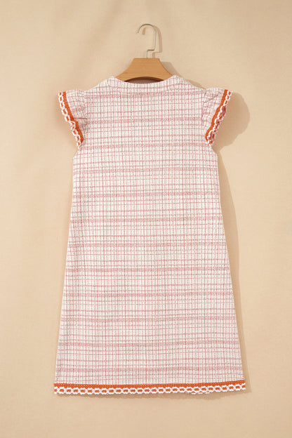 Plaid Textured Contrast Trim Tassel-Tie Mini Dress