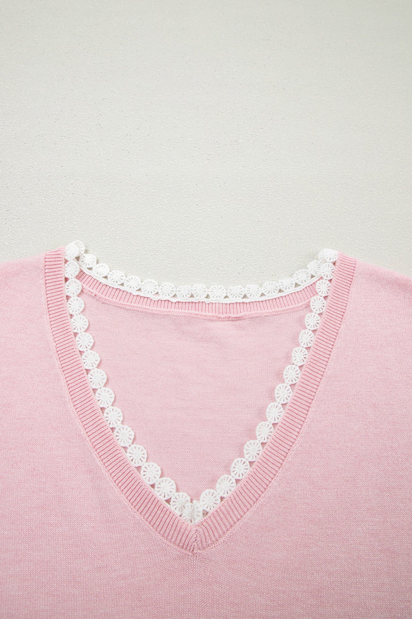 Lacy V-Neckline Short Sleeve Sweater