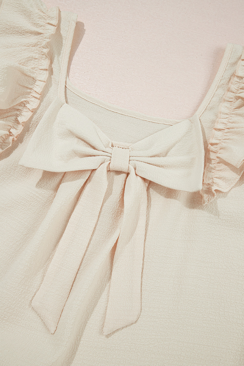 Textured Bow Back Frilled Butterfly Sleeve Blouse