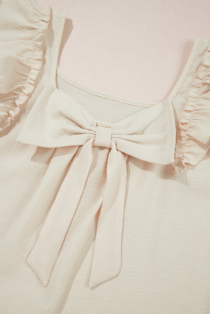 Textured Bow Back Frilled Butterfly Sleeve Blouse