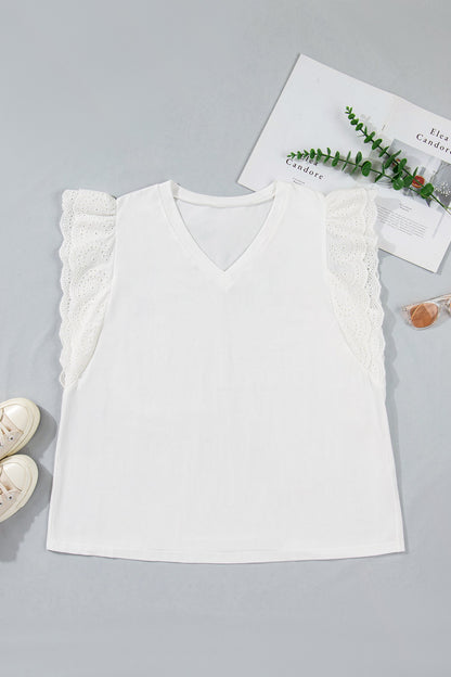 Plus Size Embroidered Eyelet Patchwork Short Sleeve Tee
