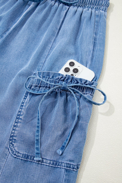 Denim Drawstring Pocket Elastic Waist Loose Pants