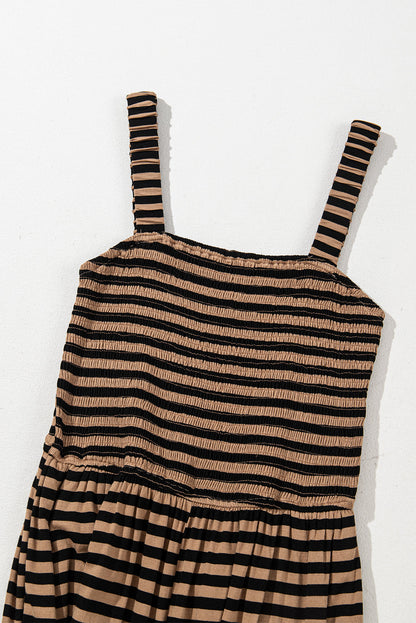 Stripe Square Neck Shirred Wide Leg Jumpsuit