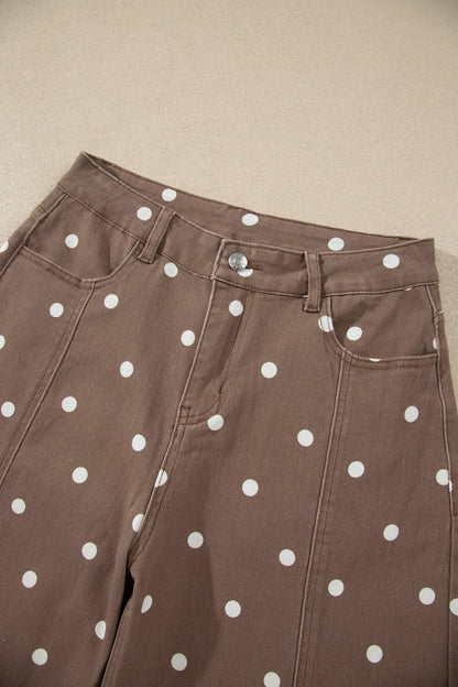 Polka Dot Denim Tailored Seam Barrel Leg Jeans