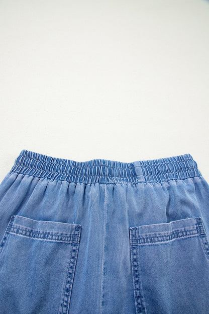 Denim Drawstring Pocket Elastic Waist Loose Pants
