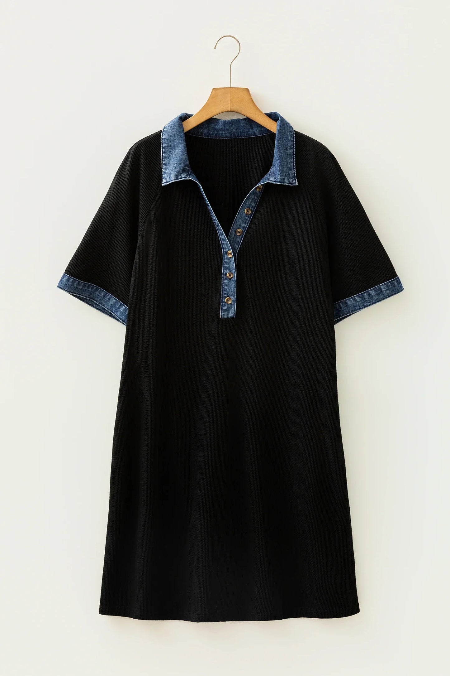 Plus Size Denim Colorblock Polo Collar Mini Dress