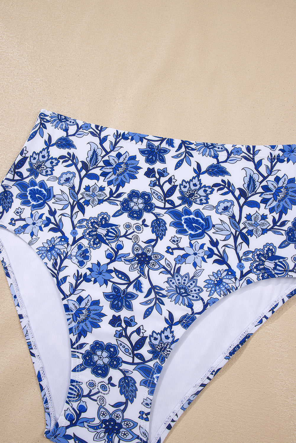 Floral Notched Neck Top & High Waist Bikini Set