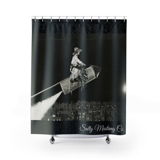 Vintage Cowgirl Rocket Rodeo Shower Curtain