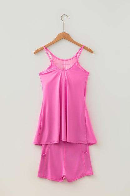 Solid Tunic Tank Dress & Shorts Athletic Set