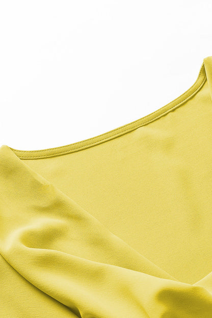 Solid Cowl Neck Draped 3/4 Sleeve Blouse