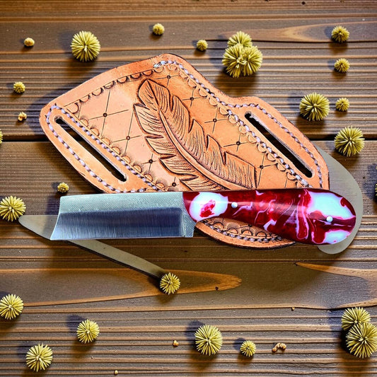 The Brahma – Custom Handmade Rasp Steel Bull Cutter Knife with Epoxy Resin Handle & Leather Sheath