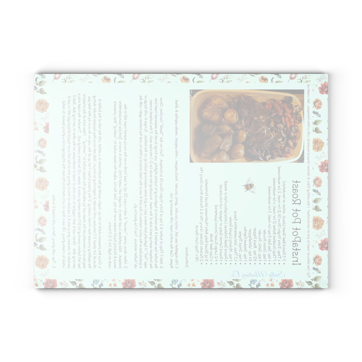 Highland Queen Ranch InstaPot Pot Roast Recipe Floral Honey Bee Glass Cutting Board