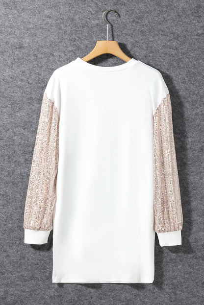 Sequin Patchwork Puff Sleeve Mini Dress