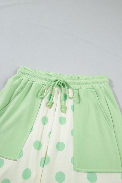 Polka Dot Patchwork Top & Wide Leg Pants Set