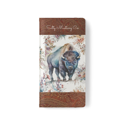 Buffalo Rose Leather Print Samsung Flip Cases