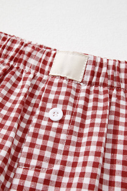 Gingham Plaid High Elastic Waist Shorts