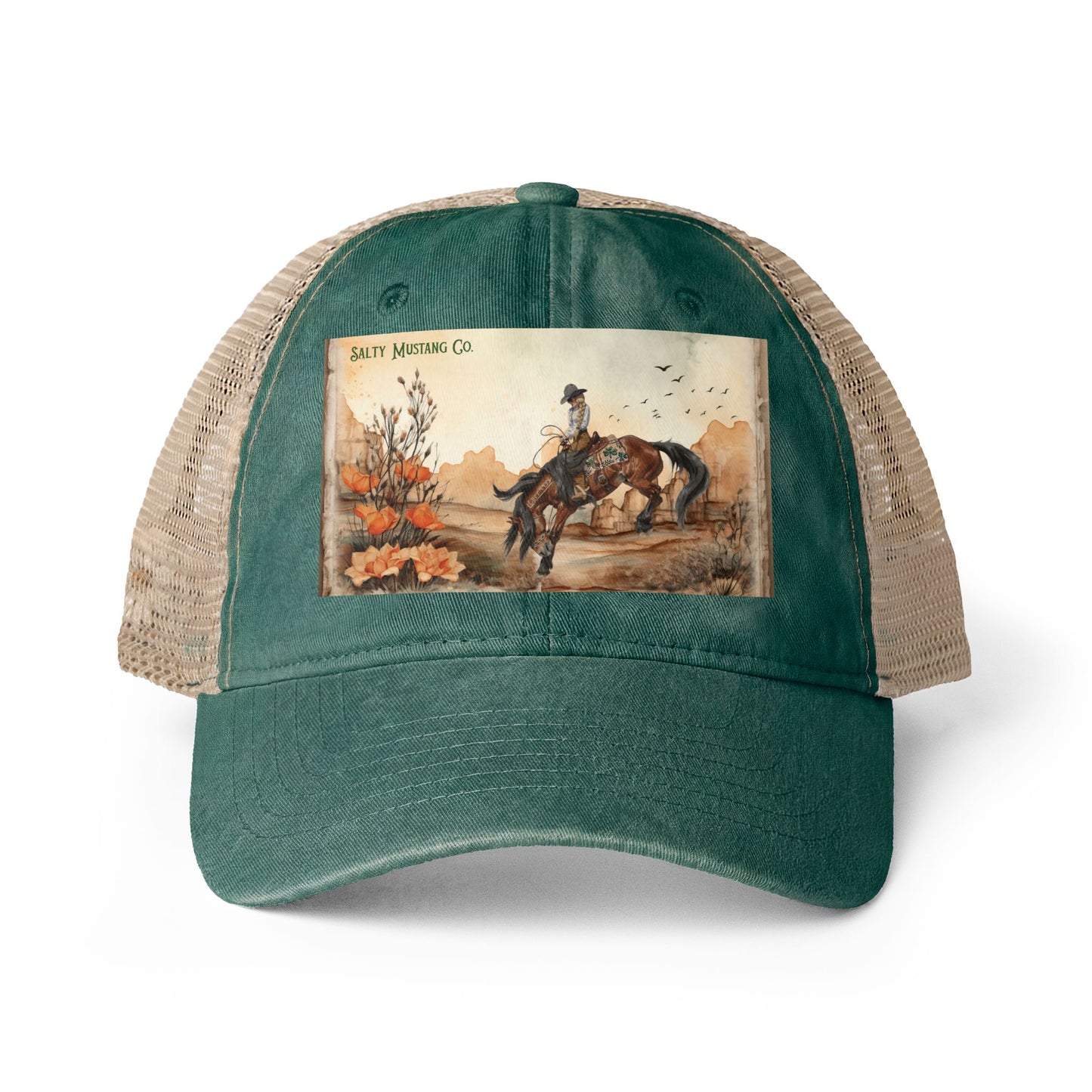 Canyon Flower Women's Washed Mesh-Back Cap With Concealed Ponytail Opening