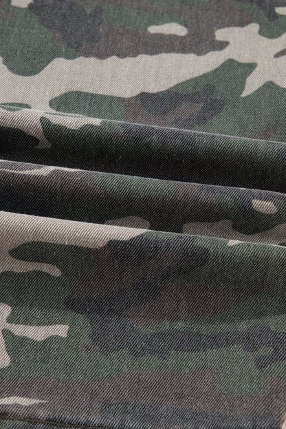 Camo Denim Cargo Wide Leg Pants