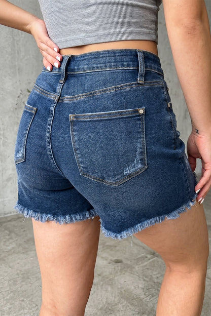 Distressed Denim Asymmetric Raw Hem Shorts